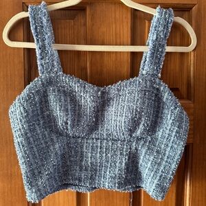Madden NYC Cropped Boucle Top Women’s Juniors Medium Denim Blue Summer Sexy